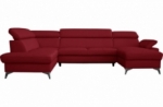 canapé d'angle convertible en cuir italien de luxe 7/8 places warini avec coffre, rouge foncé, angle gauche