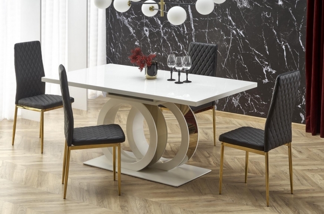table extensible gala en 160 cm extensible à 200 cm, blanc et doré