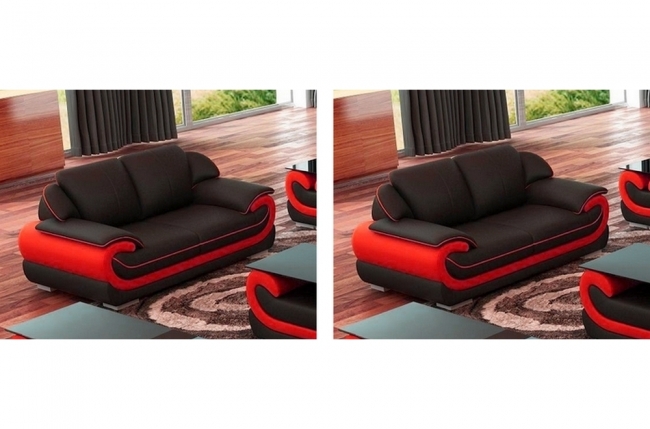 ensemble de 2 canapé 2 places en cuir italien vachette candide noir et rouge