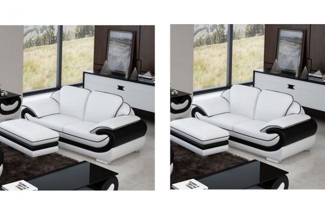 ensemble de 2 canapé 2 places en cuir italien vachette candide blanc et noir