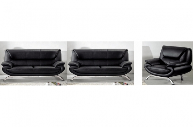 ensemble jonah composé de: 2 canapés 3 places et d'un fauteuil, noir, en cuir prestige luxe haut de gamme italien vachette vénésetti cuir prestige luxe