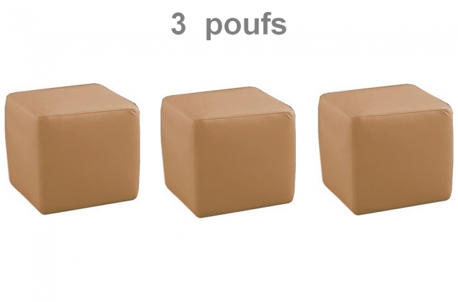 ensemble de 3 poufs carré en cuir, beige