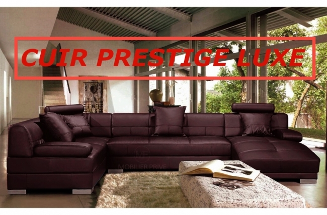 canapé d'angle en cuir prestige luxe italien 8 places napoli, chocolat