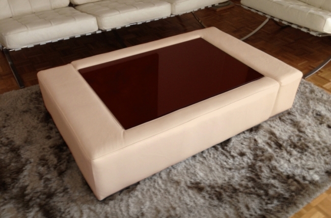 table basse en cuir italien zana, beige