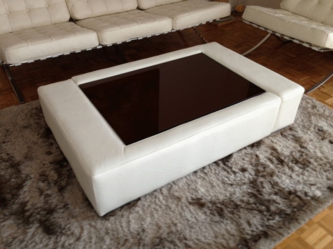 table basse en cuir italien zana, blanc