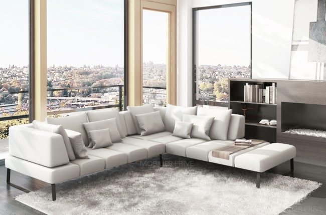 canapé d'angle en cuir italien 6/7 places elena, blanc