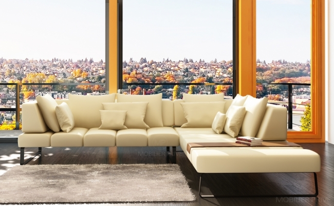 canapé d'angle en cuir italien 6/7 places elena, écru