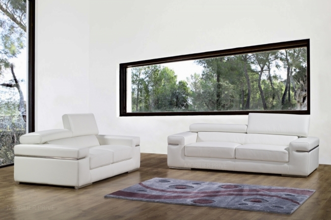 ensemble composé de 2 canapés 2 places en cuir luxe italien, alonso, blanc