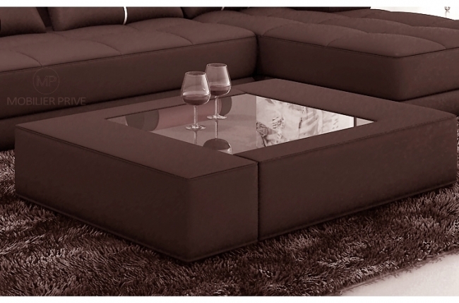 table basse en cuir italien zana, chocolat