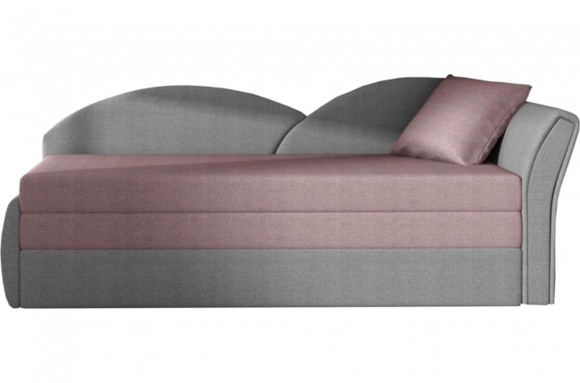 banquette lit gigogne en tissu de qualité rose et gris, angle droit - agata