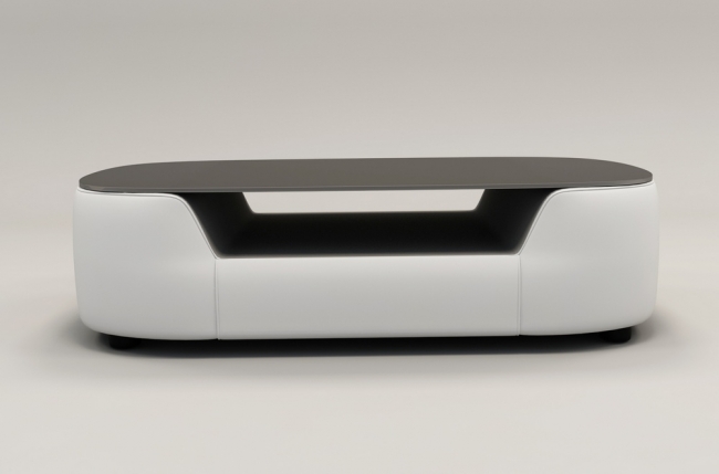 table basse design, plateau de verre foncé, alesia, blanc