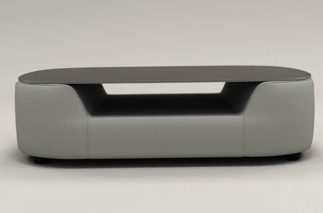 table basse design, plateau de verre foncé, alesia, gris clair