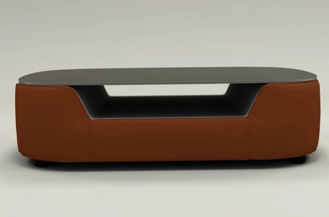 table basse design, plateau de verre foncé, alesia, marron