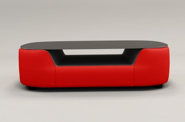 table basse design, plateau de verre foncé, alesia, rouge