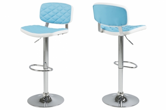 lot de 2 tabourets design en simili cuir bleu et blanc, alvero