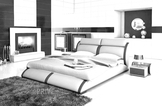 lit en cuir italien de luxe arthus, blanc et liseret noir, en 180x200