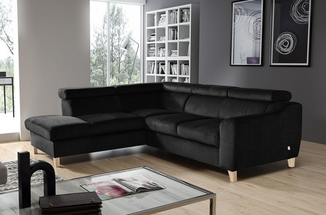 1er paiement de la commande/ canapé d'angle en tissu luxe 5 places, ashley, noir, angle gauche (vu de face), 6x sans frais, total de la commande 1398 euros