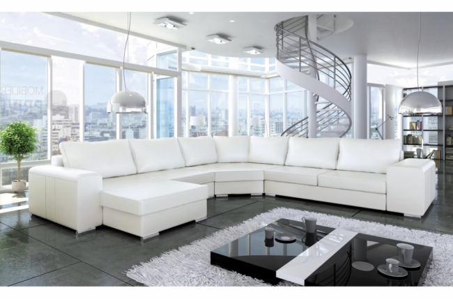 canapé d'angle convertible astore en simili cuir de qualité, blanc