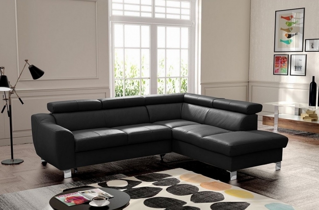 canapé d'angle en cuir italien de luxe 5 places astrido, noir, angle droit