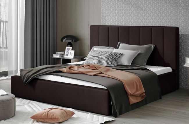 lit double en tissu velours de qualité luxe, aude, chocolat, 160x200