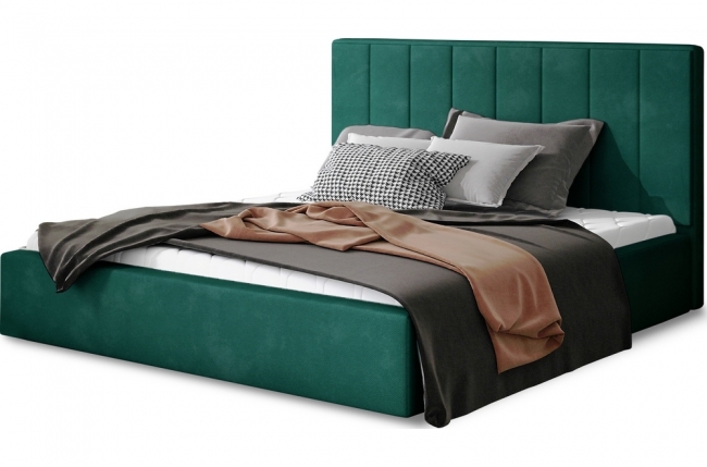 lit double en tissu velours de qualité luxe, aude, vert, 180x200