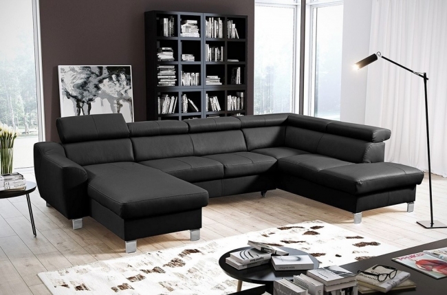 2eme paiement de la commande: canapé d'angle convertible en cuir italien de luxe 7/8 places aston, noir, angle droit, 6 fois sans frais, total de la commande 2188 euros