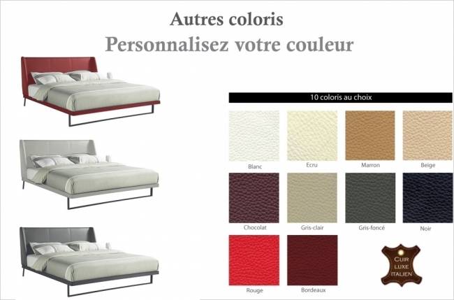 lit design en cuir italien de luxe azuro, avec sommier à lattes, couleur personnalisée, 140x190