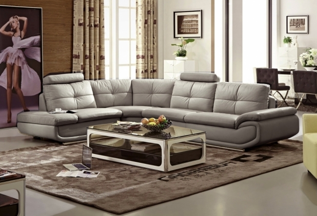- canapé d'angle en cuir buffle italien de luxe 6/7 places bellaligna, gris clair pastel, angle gauche
