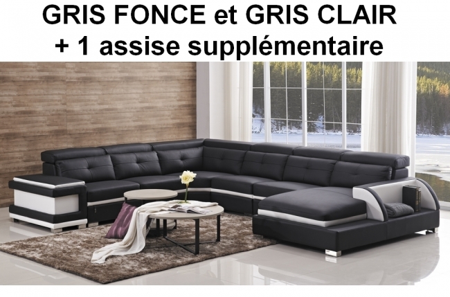 2ème  acompte cde , canapé d'angle cuir buffle italien, cuir épais prestige, avec 1 assise en plus sur la longueur, article personnalisé sur demande du client, bellissimo, gris foncé n°2065 et gris clair n°ag06,  angle gauche (vu de face: retour