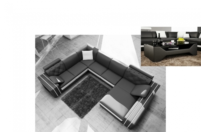 paiement solde de la commande : canapé d'angle en cuir italien 8 places bentley, noir et blanc angle gauche, table rectangulaire offerte,  table basse design cosy, noire, en 3x sans frais, total de la commande: 2674 euros