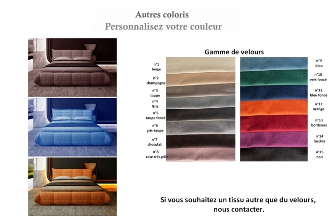 lit design en velours de luxe berelo, avec sommier à lattes, couleur perssonalisée, 180x200