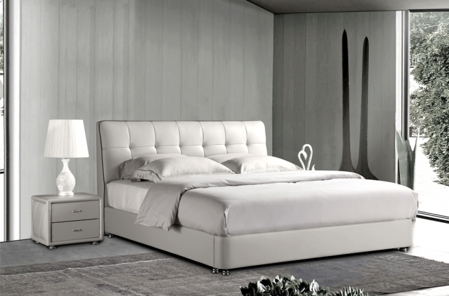 lit design en cuir italien de luxe berta, avec sommier à lattes, blanc, 180x200