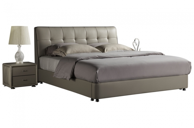 lit design en cuir italien de luxe berta, avec sommier à lattes, gris clair, 140x190