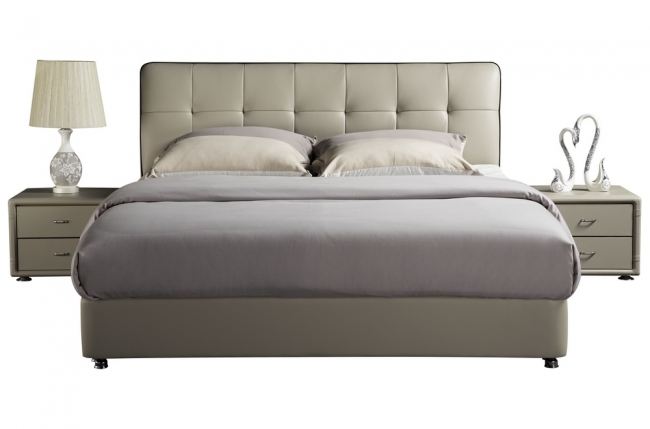 lit design en cuir italien de luxe berta, avec sommier à lattes, gris clair, 180x200