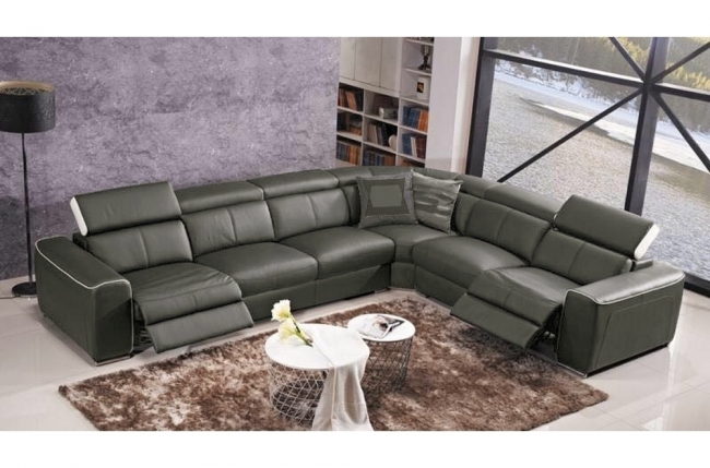 canapé d'angle double relax électrique en cuir de buffle italien de luxe 7/8 places bestrelax, gris foncé et blanc, angle droit, 