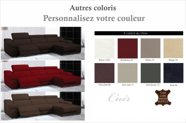 solde de paiement de la commande m morgan heuzey: canapé d'angle double relax en cuir de buffle italien de luxe 5 places birelax, couleur moka, angle droit, 6x sans frais, total 2028 €