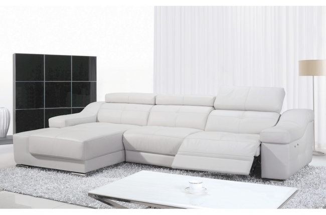 canapé d'angle double relax en cuir de buffle italien de luxe 5 places birelax, blanc, angle gauche