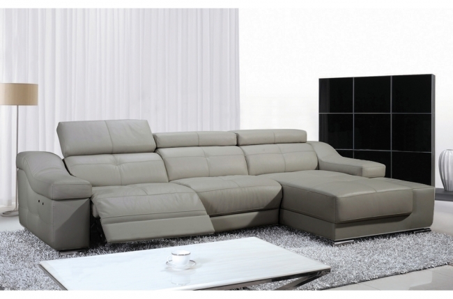 canapé d'angle double relax en cuir de buffle italien de luxe 5 places birelax, gris clair, angle droit.