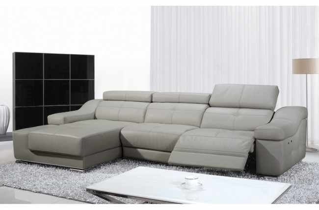canapé d'angle double relax en cuir épais de buffle italien de luxe 5 places birelax, gris clair, angle gauche