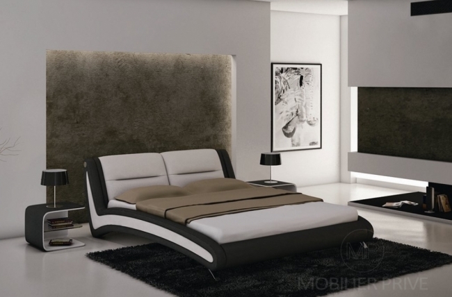 lit en cuir italien de luxe nighty, blanc / noir
