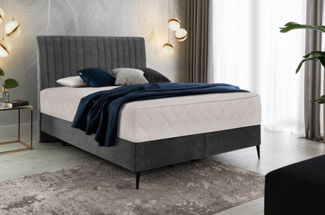 ensemble lit + sommier + matelas tissu velours gris foncé - 160x200 cm - blasio de venesetti