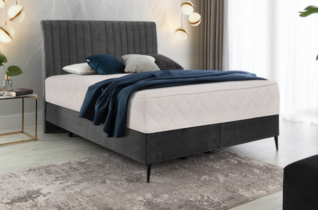 ensemble lit + sommier + matelas en tissu velours anthracite - 140x200 cm - blasio de venesetti