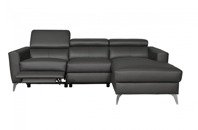 canapé d'angle en cuir italien de luxe 5 places botero, avec relax électrique, noir, angle droit