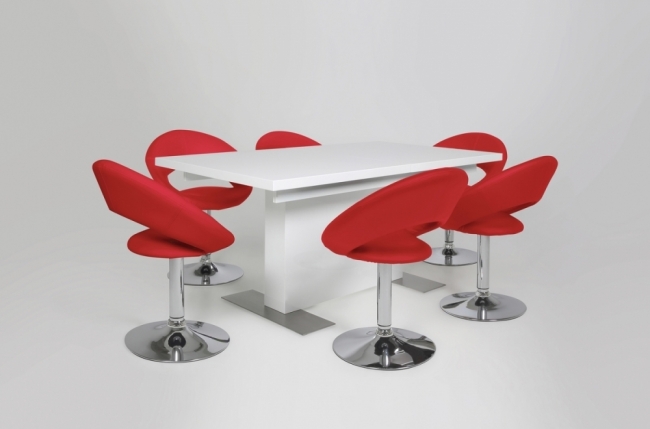 table à manger design laqué blanc à rallonges, bruni