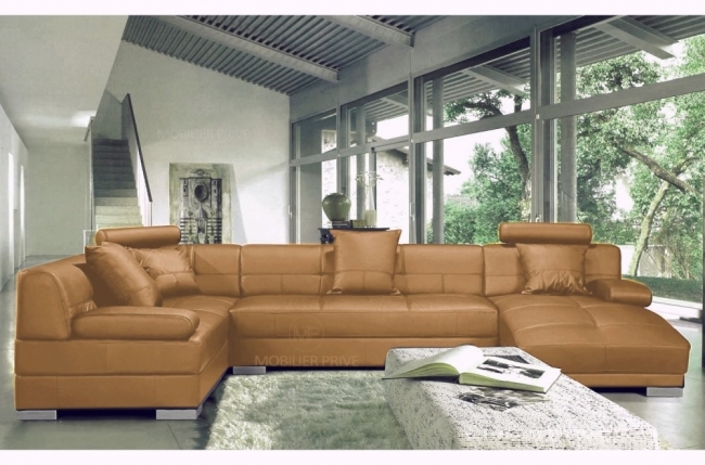 canapé d'angle en cuir italien luxe 8 places napoli, marron, angle gauche canapé d'angle en cuir italien luxe 8 places napoli, marron, angle gauche