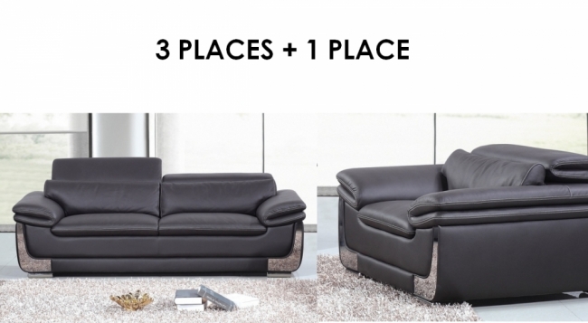 solde de paiement de la commande : ensemble canapé 3 places et fauteuil une place,  en cuir italien buffle italina, noir avec surpiqure blanche, 6x sans frais, total 1417 euros, réduction appliquée -60 €