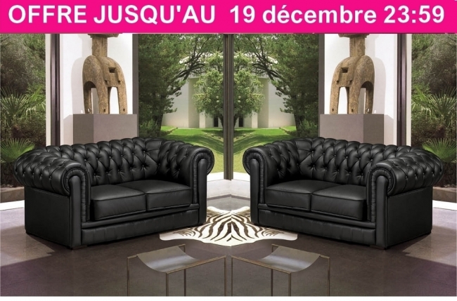 ensemble composé de 2 canapés 2 places en cuir italien chesterfield, noir