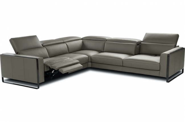 canapé d'angle en cuir italien 7 places panoramique - jules, gris foncé, relax à gauche
