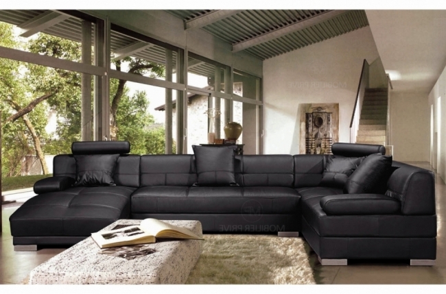canapé d'angle los angeles en cuir haut de gamme italien vachette vénésetti. tout cuir prestige luxe (tour de caisse en cuir). noir n°366. méridienne à gauche vu de face. vénésetti