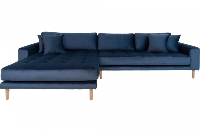 canapé d'angle en tissu velours de qualité, lima velours, coloris bleu marine, angle gauche
